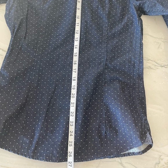 Women’s MAISON CLOCHARD NWT Long Sleeve Snap Denim Dot Shirt-Blue -Size Large - Picture 2 of 6